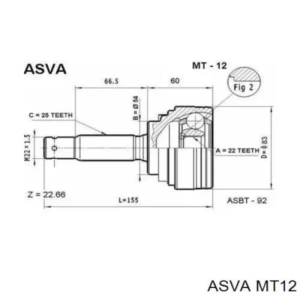 ШРУС наружный передний MT12 Asva