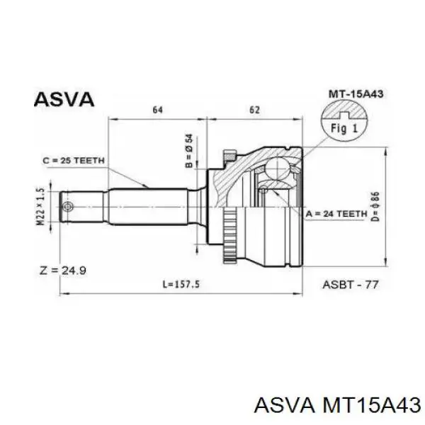 ШРУС наружный передний MT15A43 Asva