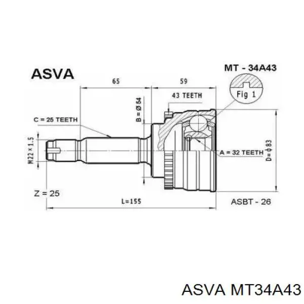 ШРУС наружный передний MT34A43 Asva