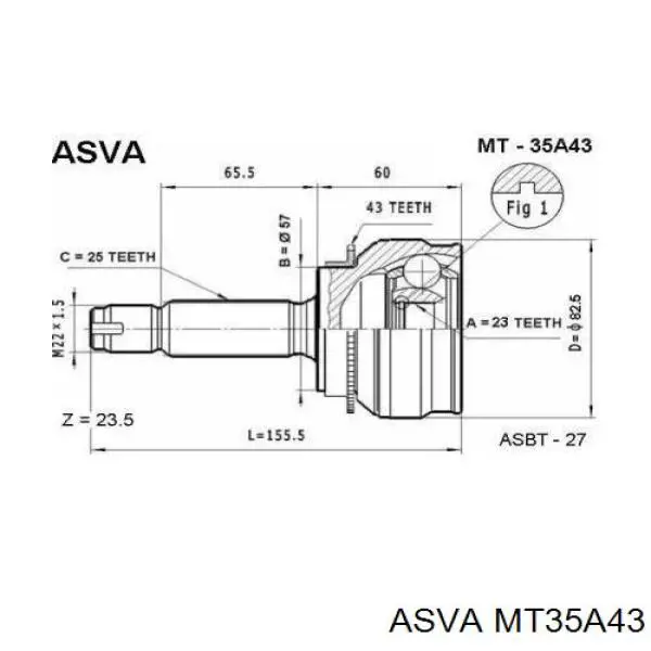MT35A43 Asva шрус наружный передний