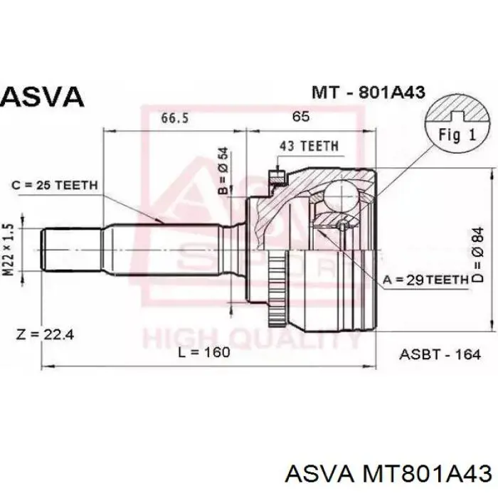 MT801A43 Asva шрус наружный передний