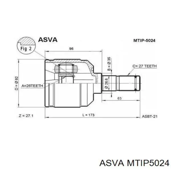 ШРУС внутренний передний правый MTIP5024 Asva