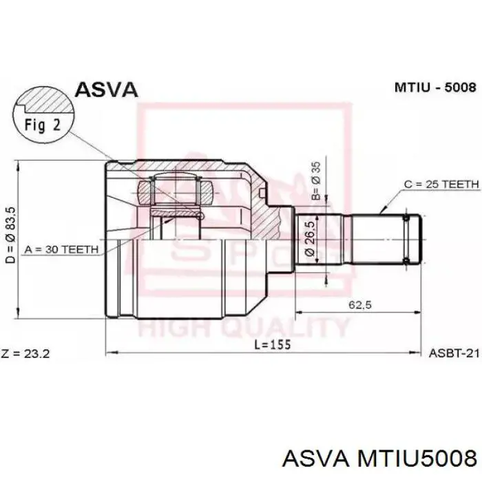ШРУС внутренний передний ASVA MTIU5008