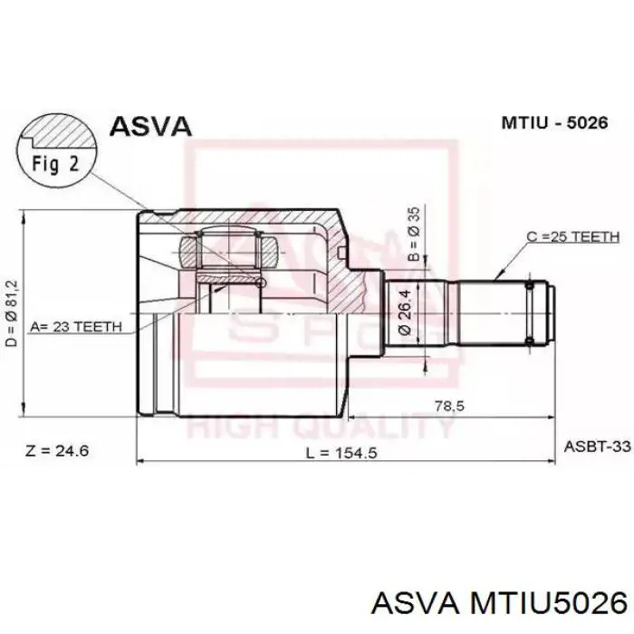 ШРУС внутренний передний ASVA MTIU5026