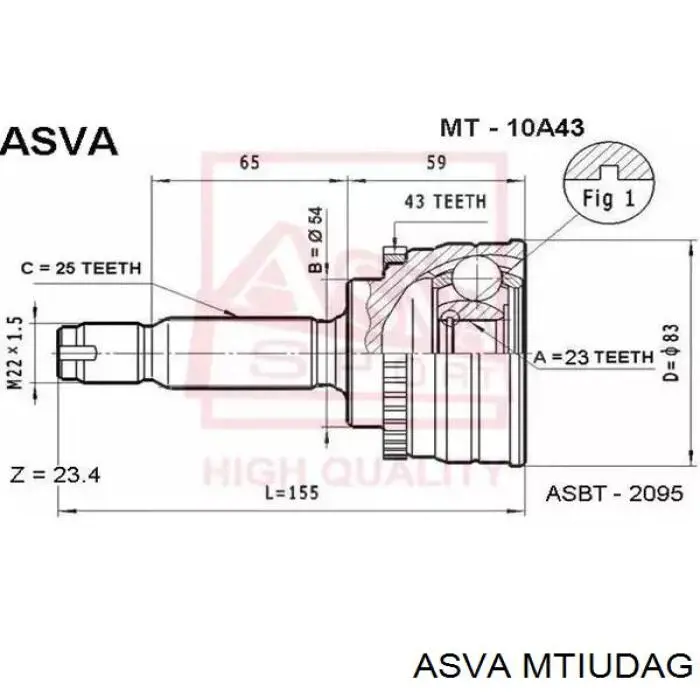 Шарнир угловых скоростей внутренний передний Asva MTIUDAG цена, от 65.97 USD