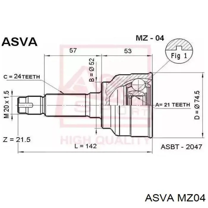 MZ04 Asva шрус наружный передний