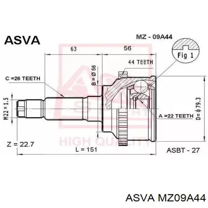 ШРУС наружный передний MZ09A44 Asva