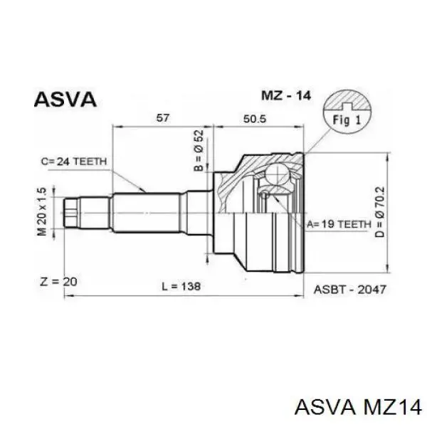 ШРУС наружный передний MZ14 Asva