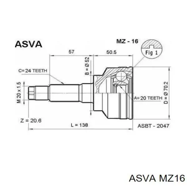 ШРУС наружный передний MZ16 Asva