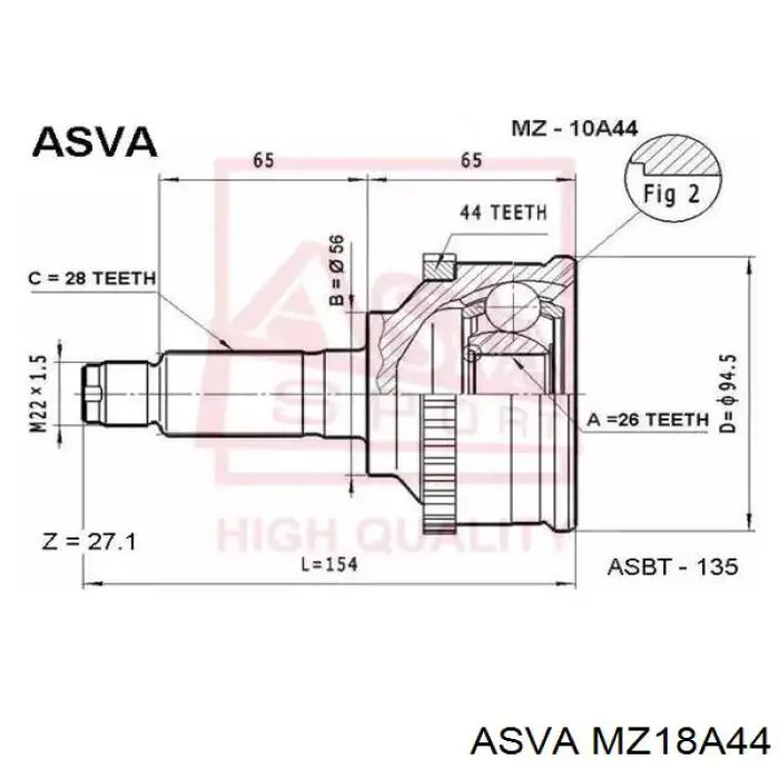 ШРУС наружный передний MZ18A44 Asva