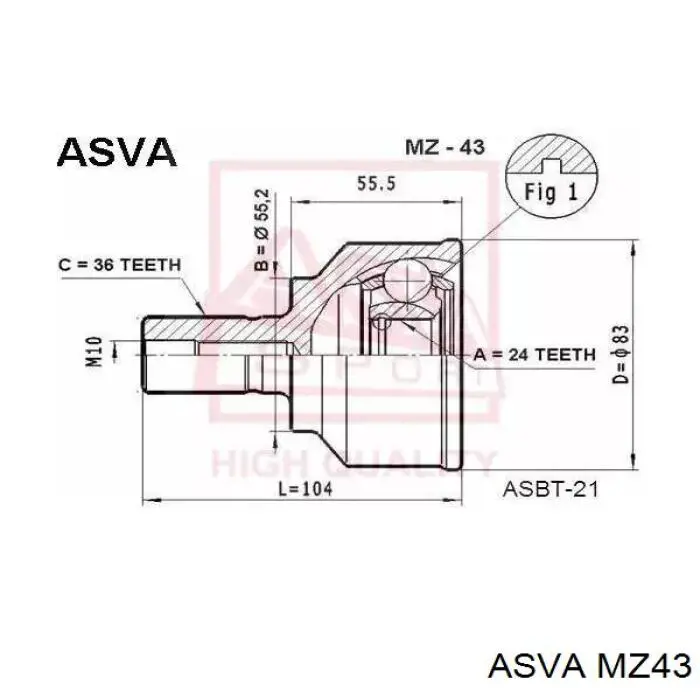 MZ43 Asva шрус наружный передний