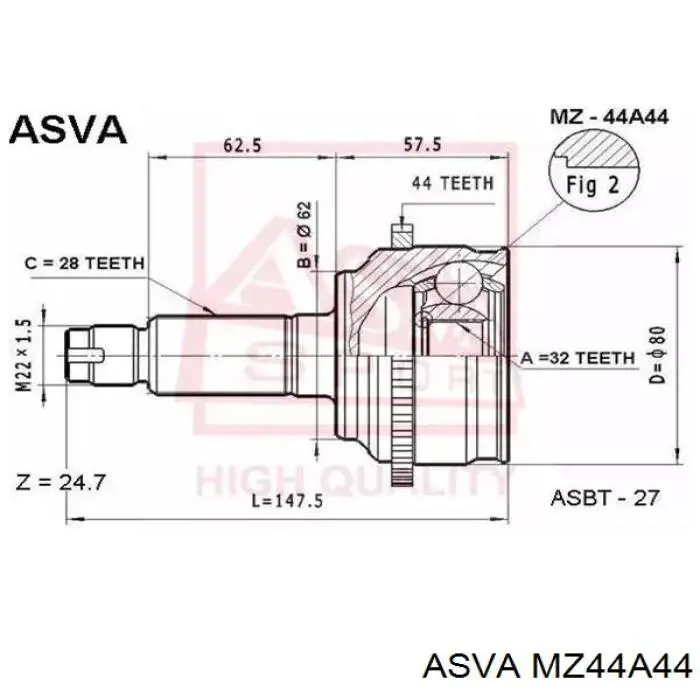 ШРУС наружный передний MZ44A44 Asva