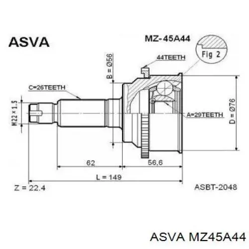 MZ45A44 Asva шрус наружный передний