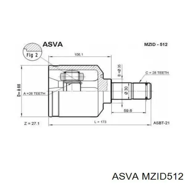 ШРУС внутренний передний левый MZID512 Asva