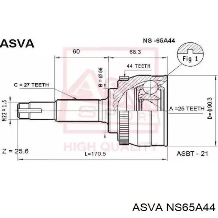 NS65A44 Asva шрус наружный передний