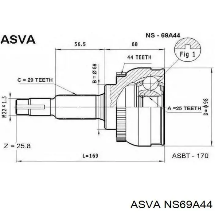 ШРУС наружный передний NS69A44 Asva