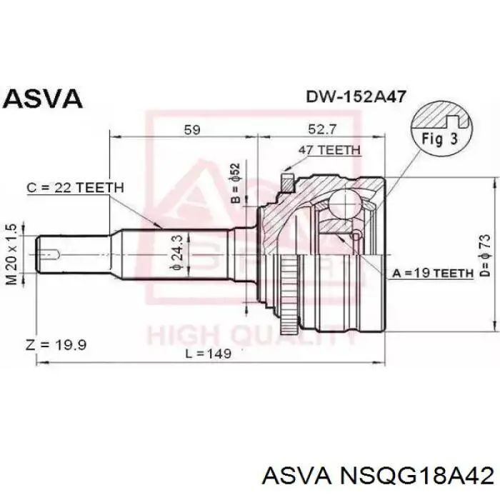 ШРУС наружный передний NSQG18A42 Asva