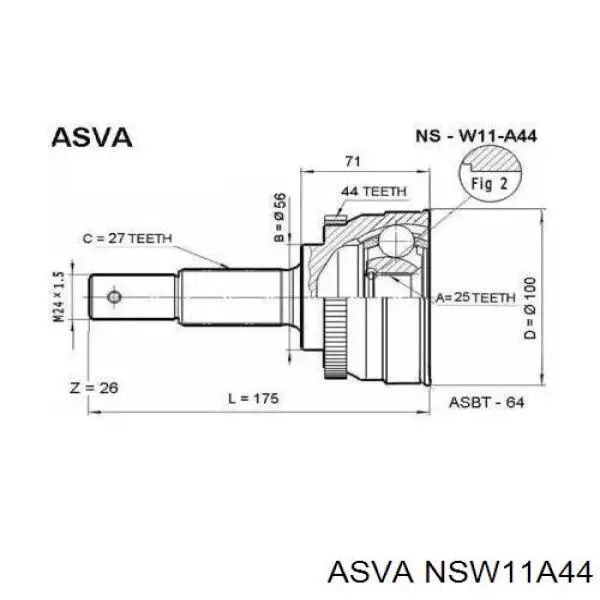 NSW11A44 Asva шрус наружный передний