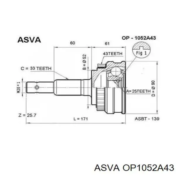 OP1052A43 Asva шрус наружный передний