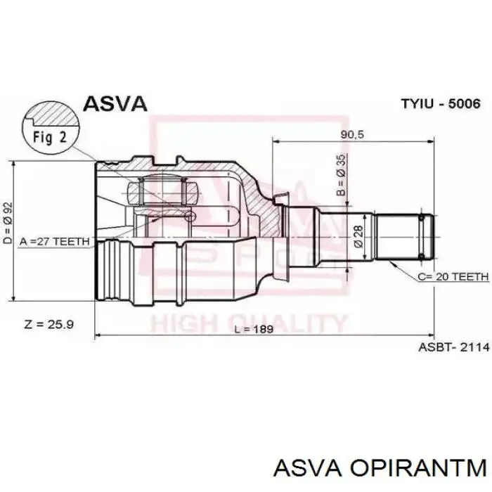 Шарнир угловых скоростей передний левый Asva OPIRANTM цена, от 39.80 USD