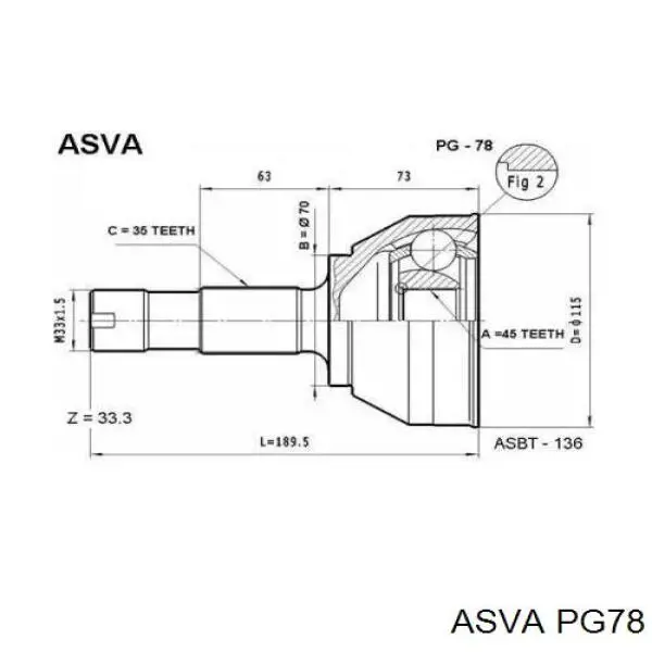 ШРУС наружный передний PG78 Asva