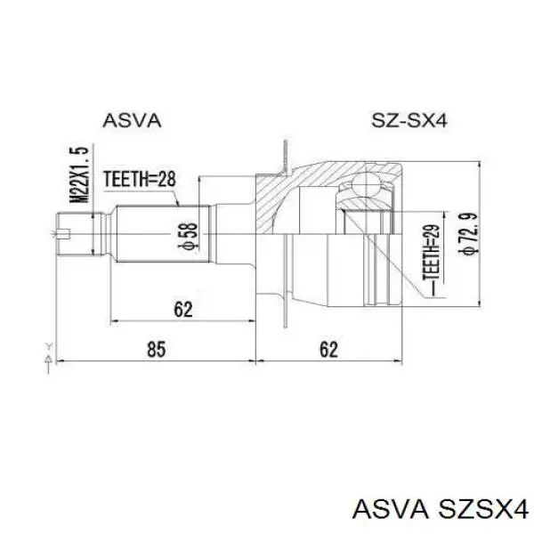 Junta homocinética exterior delantera SZSX4 Asva