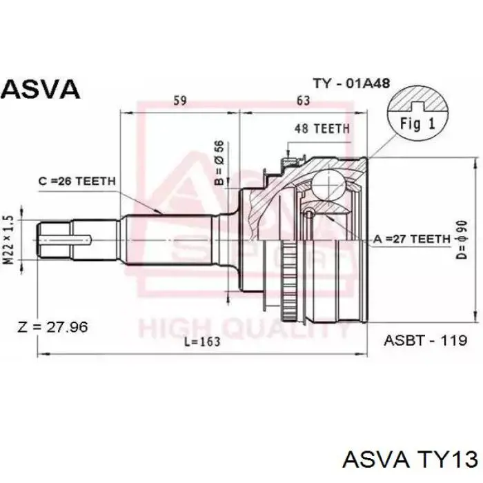 ШРУС наружный передний TY13 Asva