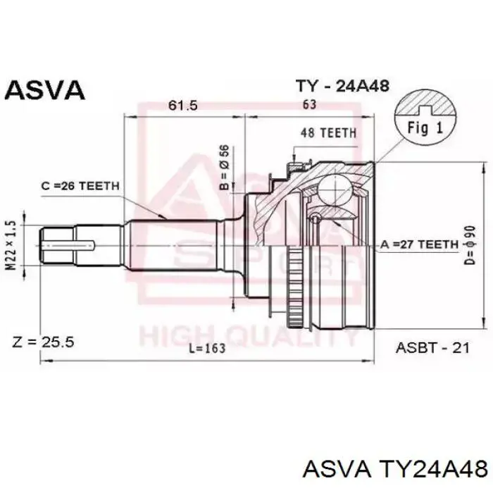 ШРУС наружный передний TY24A48 Asva