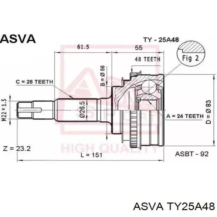 TY25A48 Asva шрус наружный передний