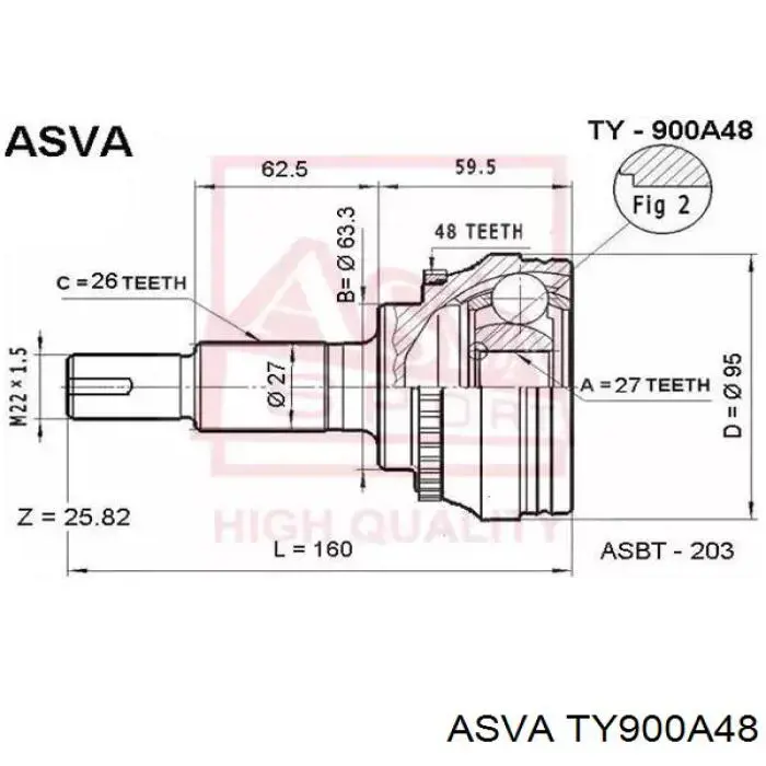 TY900A48 Asva шрус наружный передний