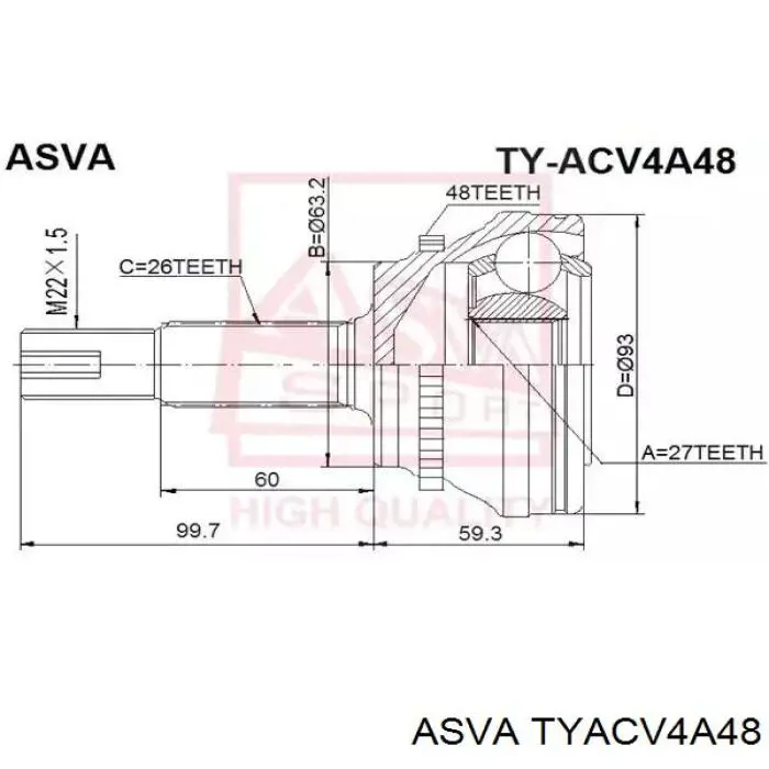 ШРУС наружный ASVA TYACV4A48