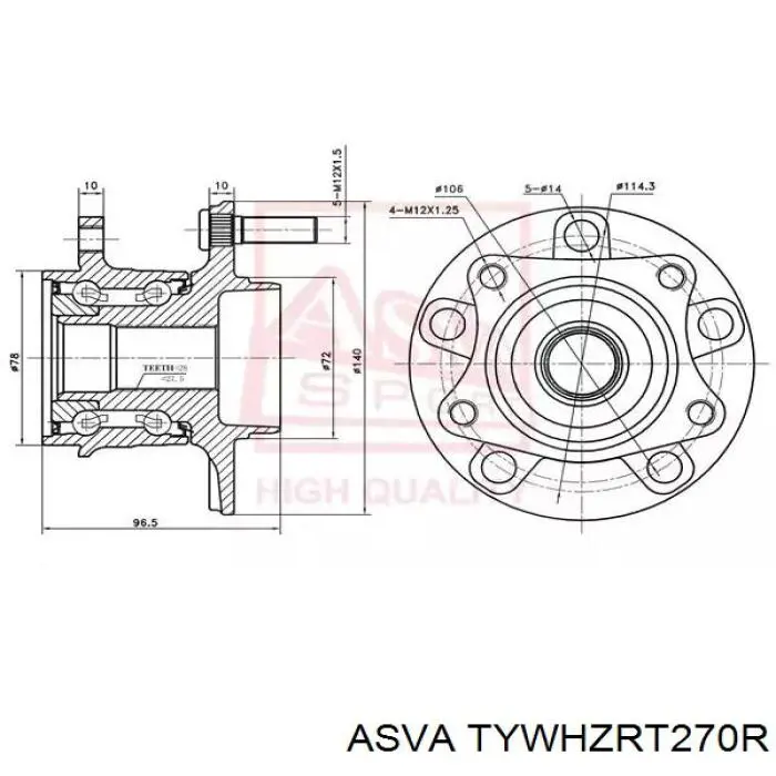 Купить TYWHZRT270R Asva Задняя шпиндель