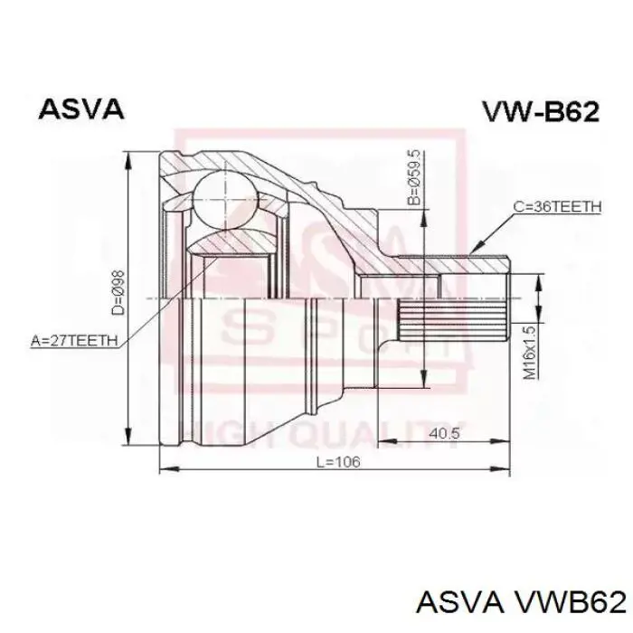 VWB62 Asva шрус наружный передний