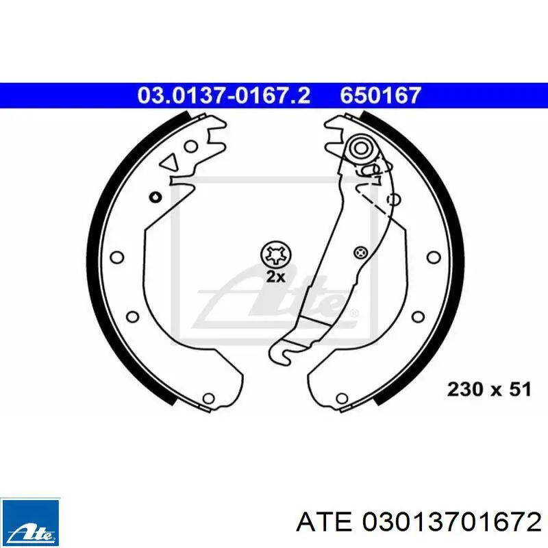 Задние барабанные колодки 03013701672 ATE