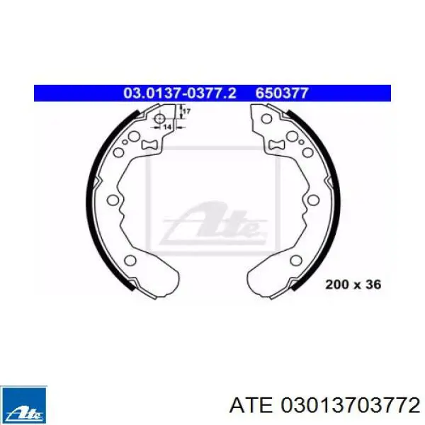 Задние барабанные колодки 03013703772 ATE