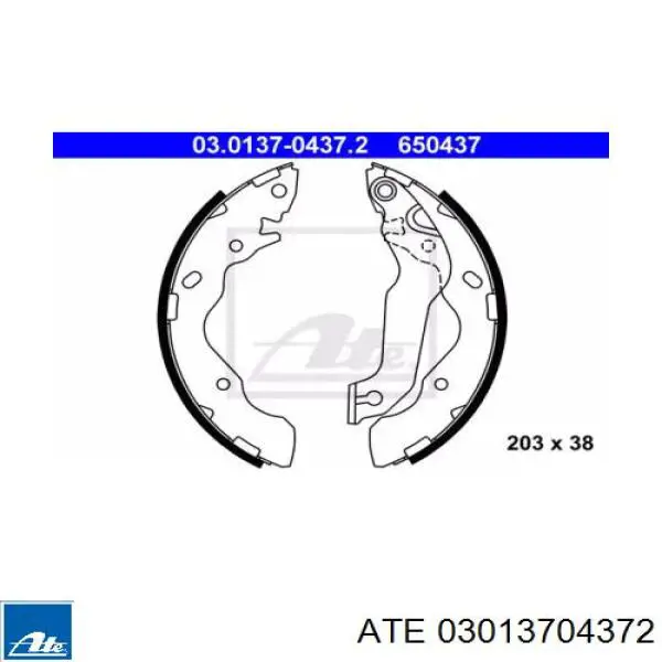 Задние барабанные колодки 03013704372 ATE