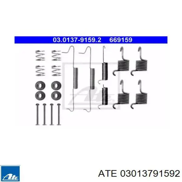 Монтажный комплект задних барабанных колодок 03013791592 ATE