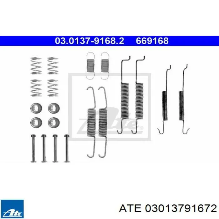 Монтажный комплект задних барабанных колодок 03013791672 ATE
