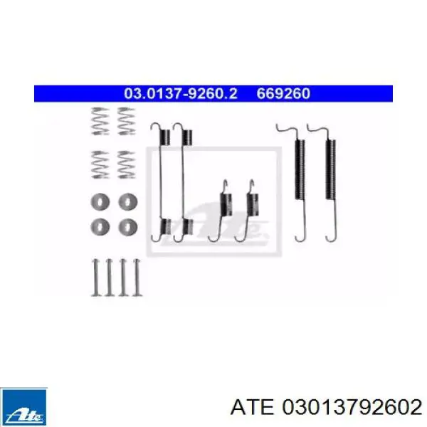 Монтажный комплект задних барабанных колодок 03013792602 ATE