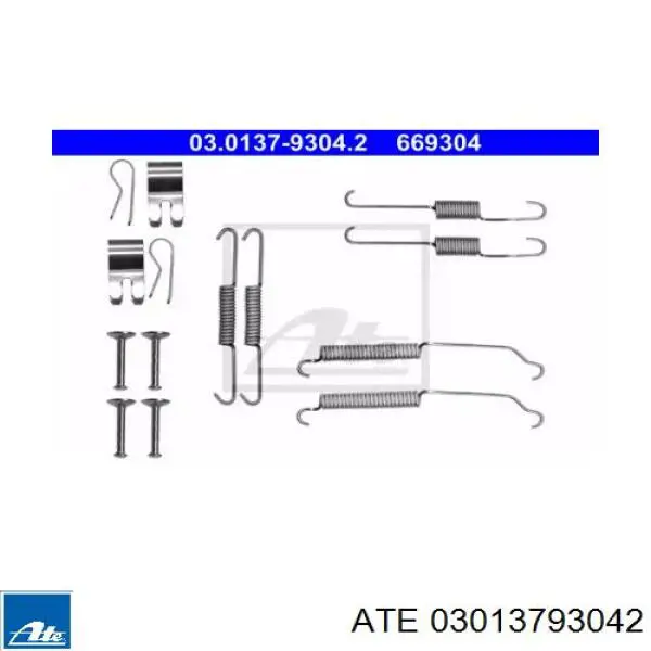 Монтажный комплект задних барабанных колодок 03013793042 ATE