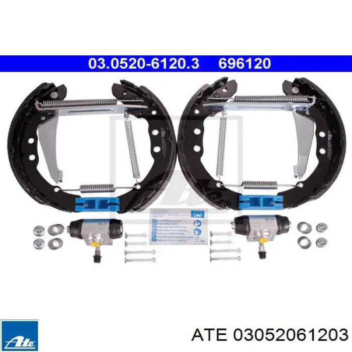 Колодки тормозные задние барабанные, в сборе с цилиндрами, комплект 03052061203 ATE