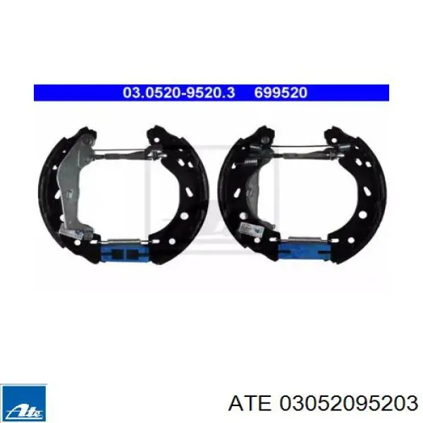 03.0520-9520.3 ATE sapatas do freio traseiras de tambor, montadas com cilindros, kit