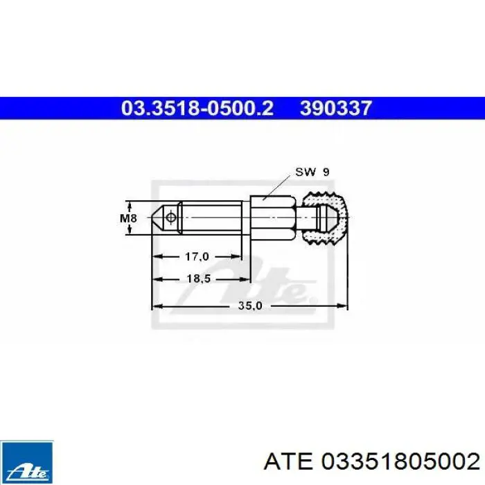 Купить 03351805002 ATE Штуцер прокачки суппорта тормозного переднего