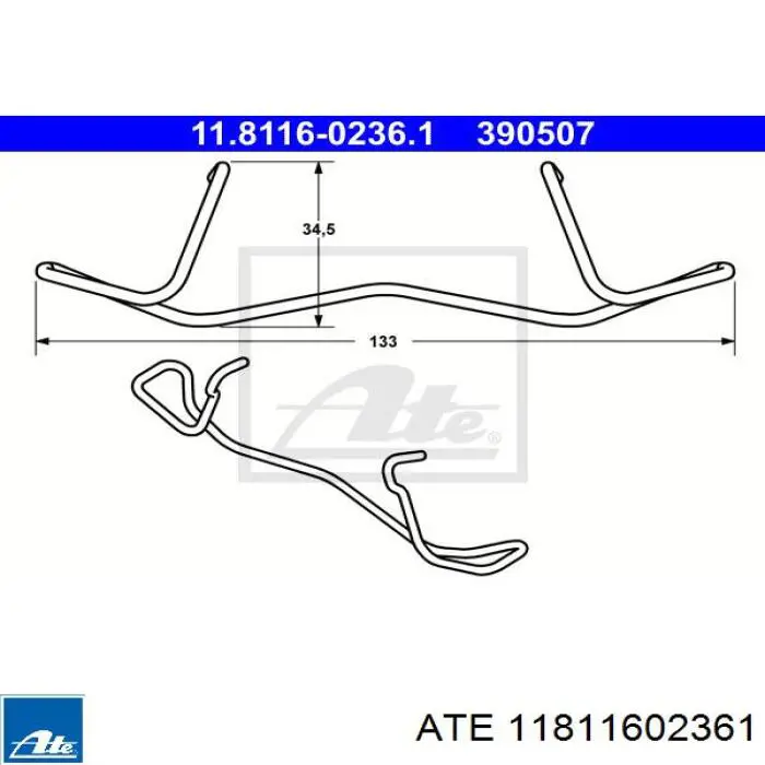 Комплект пружинок крепления дисковых колодок задних 11811602361 ATE
