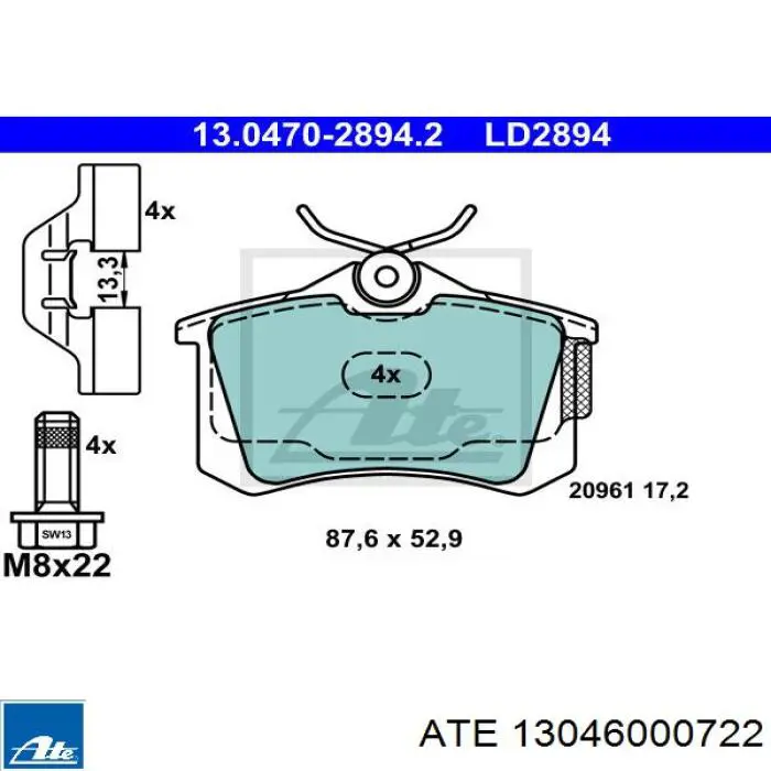 Conjunto De Muelles Almohadilla Discos Traseros 13046000722 ATE