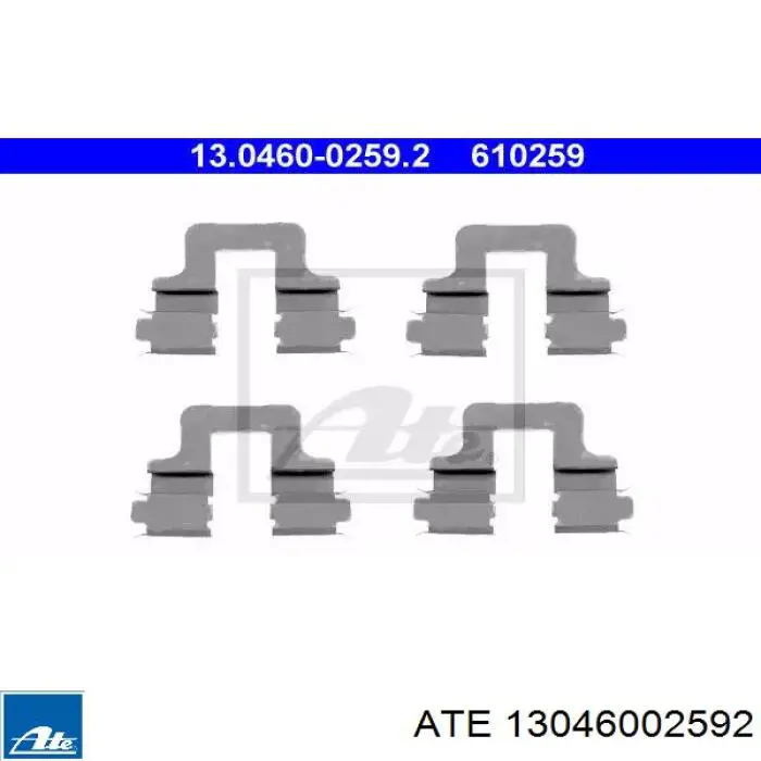 13046002592 ATE комплект пружинок крепления дисковых колодок задних