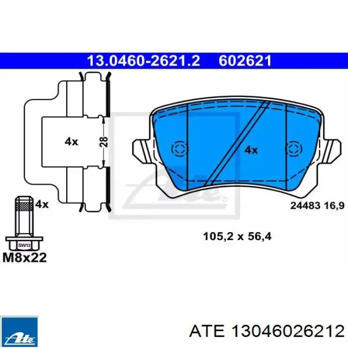Задние тормозные колодки 13046026212 ATE