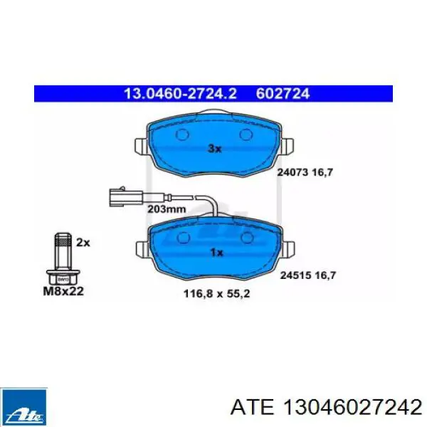 Передние тормозные колодки 13046027242 ATE