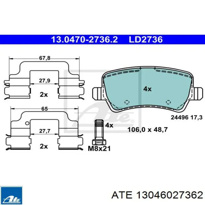 Колодки дисковые  ATE 13046027362 цена, от 48.16 USD