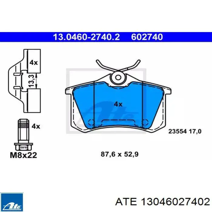 Задние тормозные колодки 13046027402 ATE